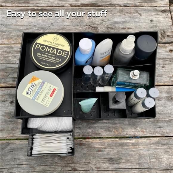 Uncluttered Designs Large Black Vanity Organizer - Countertop Mens Organizer - Picture 3 of 7